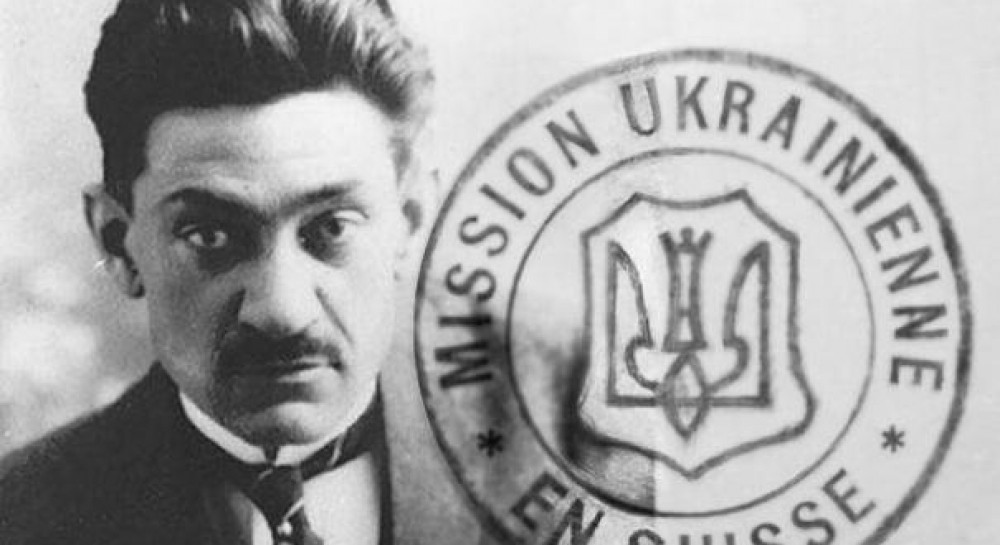 Dmytro Dontsov photo with a stamp of the Ukrainian embassy in Switzerland. Photo: Ukrainian Crusade.