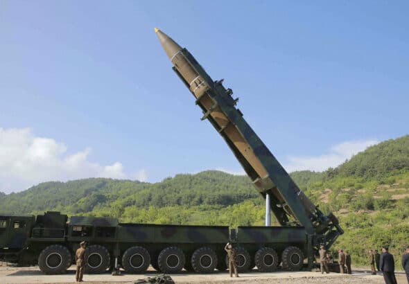 North Korea's leader Kim Jong-un inspects a ballistic missile. File photo.