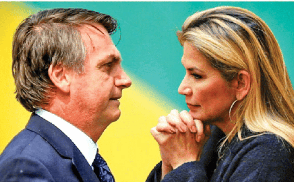 Photo composition with Jair Bolsonaro (left) and Jeanine Áñez (right) with the colors of the Brazilian flag in the background. File photo: Radio Habana Cuba.