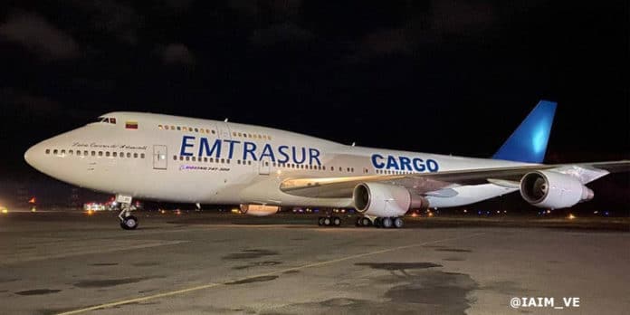 The Boeing 747, belonging to Venezuela's cargo airline Emtrasur, detained in Argentina. Photo: Twitter/@IAIM.VE