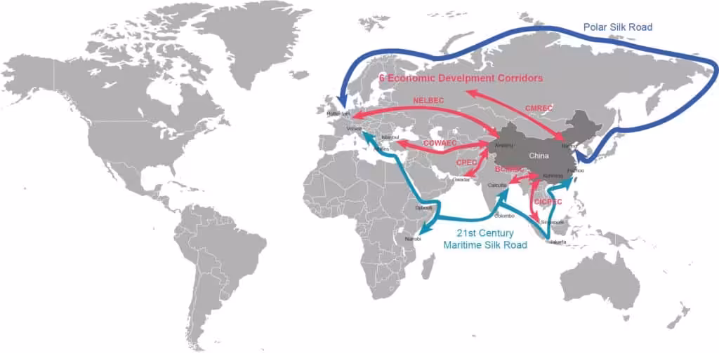Map of the existing and proposed routes and corridors making up China's Belt and Road Initiative, the largest global infrastructure project at present. Photo: beltroad-initiative.com