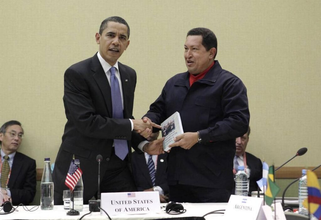 Chavez gives Obama, a book to read about imperialism in Latin America at the V Summit