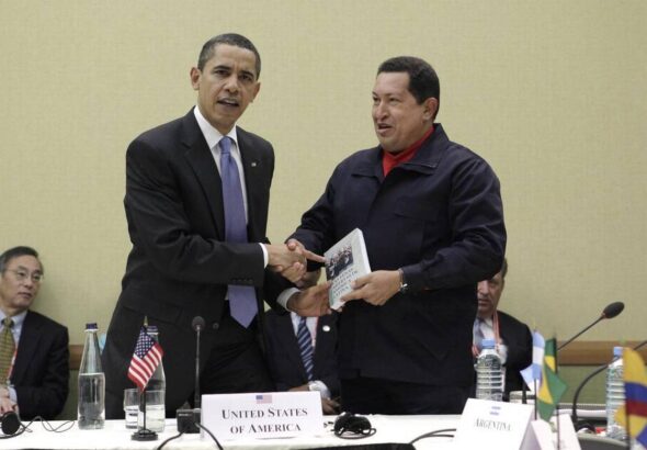 Chavez gives Obama, a book to read about imperialism in Latin America at the V Summit