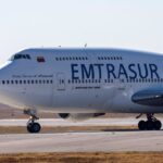 A view of the Boeing 747 aircraft registered with the number YV3531 of Venezuelan EMTRASUR Cargo airline, at the Cordoba International airport, Ambrosio Taravella, in Cordoba, Argentina, June 6, 2022.  Photo: Reuters/Sebastian Borsero.