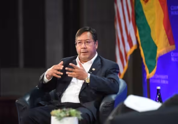 Bolivian President Luis Arce during a conference at Columbia University, September 2021. Photo: Columbia University.