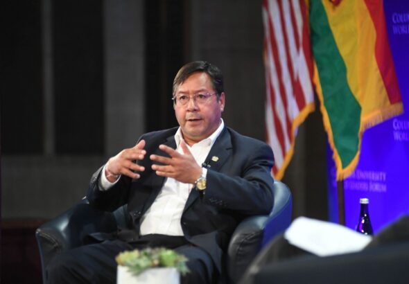 Bolivian President Luis Arce during a conference at Columbia University, September 2021. Photo: Columbia University.