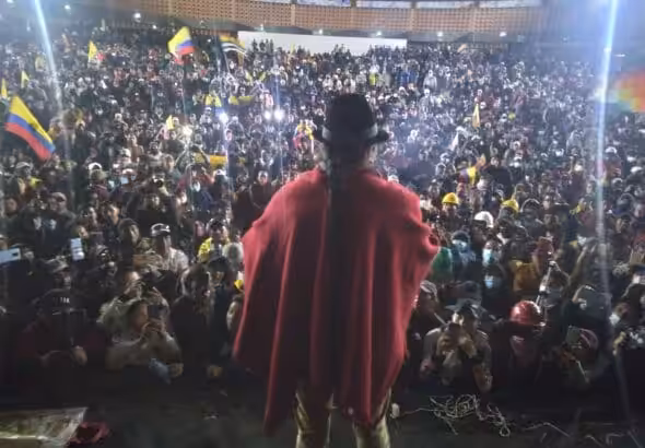 An assembly of the protesters in the Casa de la Cultura, Quito, on June 25. Photo: Twitter/@CONAIE_Ecuador