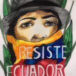 Drawing of indigenous woman with her mouth strapped with an Ecuadorian flag. File photo.