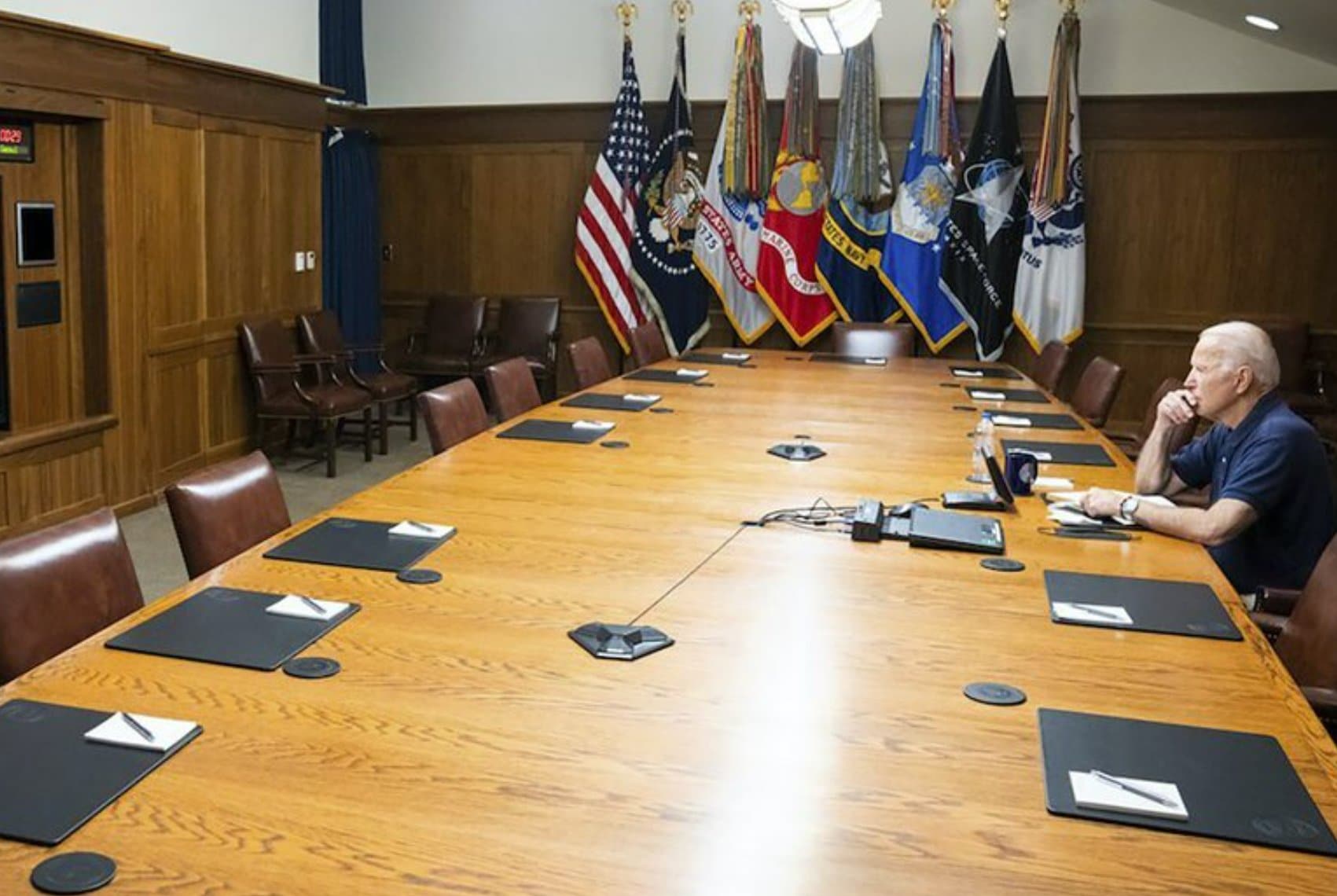 A photo showing Joe Biden's virtual meeting with his national security team (cropped). Photo: White House.