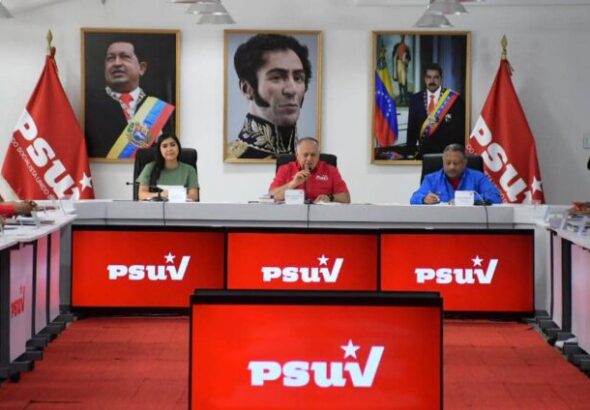 Diosdado Cabello, first vice president of the United Socialist Party of Venezuela (PSUV), in a press conference. Photo: PSUV.