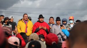 CONAIE President Leonidas Iza addresses indigenous movement bases after being released from police and military custody. June 15, 2022. Photo: Kawsachun News.