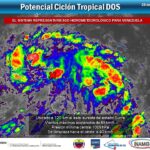 Satellite image of the advance of Tropical Cyclone 2 (Bonnie) towards the east coast of Venezuela. Photo: Twitter/@INAMEH.