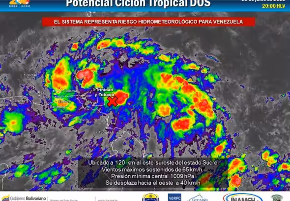 Satellite image of the advance of Tropical Cyclone 2 (Bonnie) towards the east coast of Venezuela. Photo: Twitter/@INAMEH.