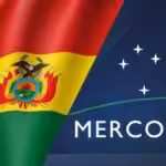 Photo composition with flags of Bolivia (left) and MERCOSUR (right). Photo: Kawsachun News.