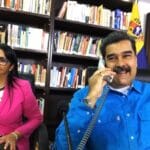 Venezuelan President Nicolás Maduro (right) and Vice President Delcy Rodríguez (left) during the first episode of 3R.Live. Photo: MPPCI.