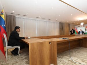 Venezuelan President Nicolás Maduro holds a virtual meeting with Ilham Heydar Oglu Aliyev, president of Azerbaijan. Photo: Presidential Press.