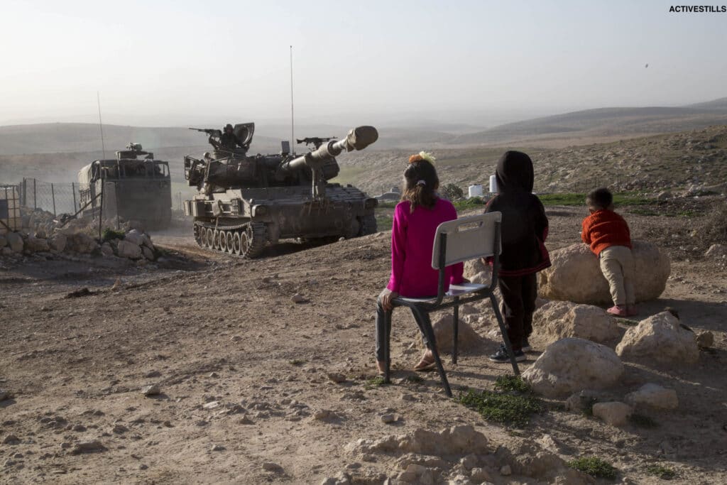 Israeli forces demolish Palestinian structures in Masafer Yatta. Photo: via ActiveStills.