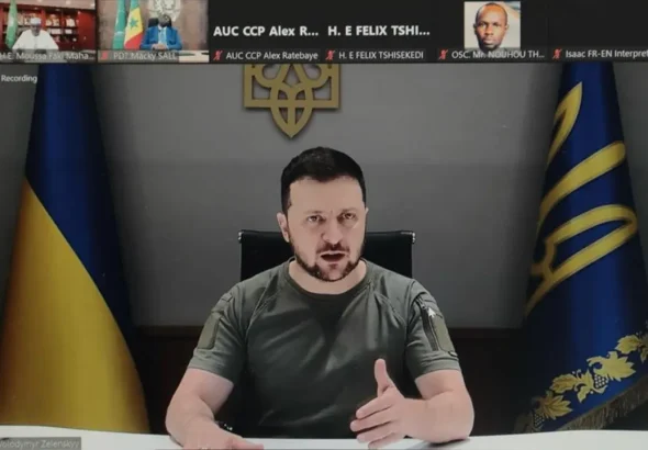 Volodymyr Zelensky in a video conference with only 4 of the 55 African leaders on June 20, 2022. File photo.