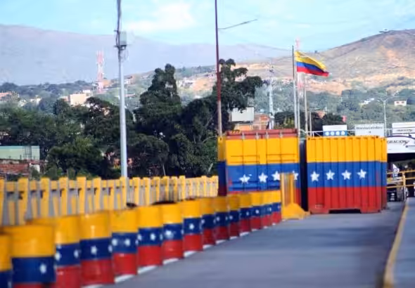 View of the Colombian side from the Simon Bolivar international bridge connecting San Antonio (Venezuela) and Cúcuta (Colombia) with containers deployed after the illegal attempt of the US and Colombia, on February 23, 2019, to force the entry of so called humanitarian aid that later was proven was not humanitarian. File photo.