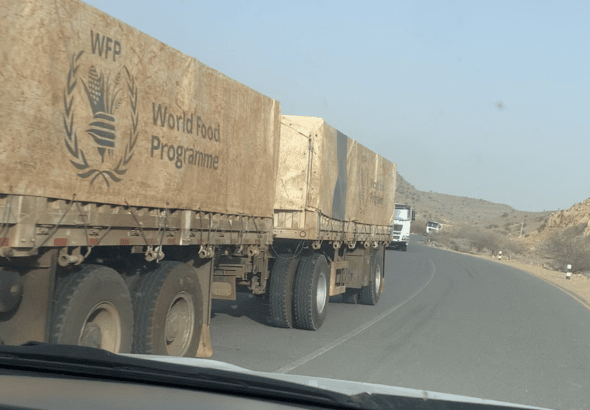United Nations World Food Programme trucks in Ethiopia.