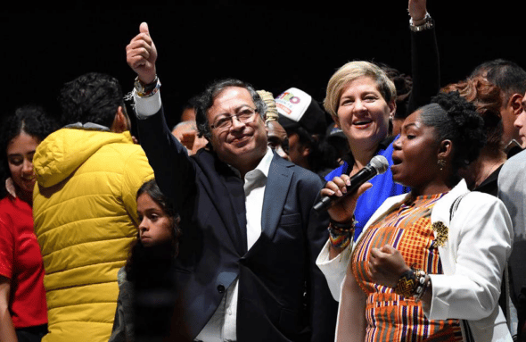 The new president of Colombia, Gustavo Petro (left), with his vice president, Francia Márquez (right). Photo: Daniel Munoz/AFP.