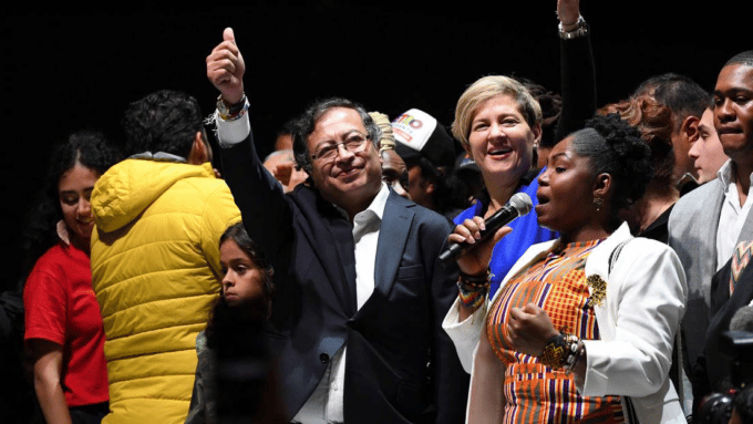The new president of Colombia, Gustavo Petro (left), with his vice president, Francia Márquez (right). Photo: Daniel Munoz/AFP.