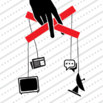 Media and communication icons controlled by a puppeteer. File photo.