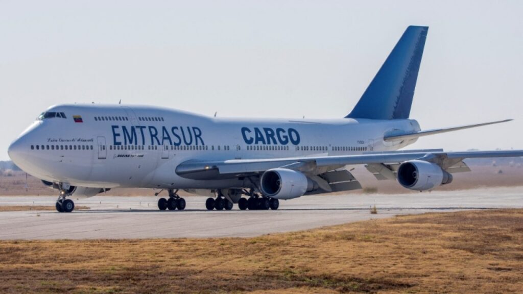 A view of the Boeing 747 aircraft registered with the number YV3531 of the Venezuelan airline Emtrasur. Photo: Maiquetía International Airport Institute.