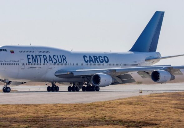 A view of the Boeing 747 aircraft registered with the number YV3531 of the Venezuelan airline Emtrasur. Photo: Maiquetía International Airport Institute.