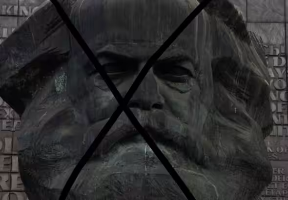 Image of Karl Marx with an overlap "X." Photo: The Philosophical Salon.
