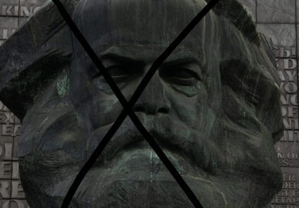 Image of Karl Marx with an overlap "X." Photo: The Philosophical Salon.