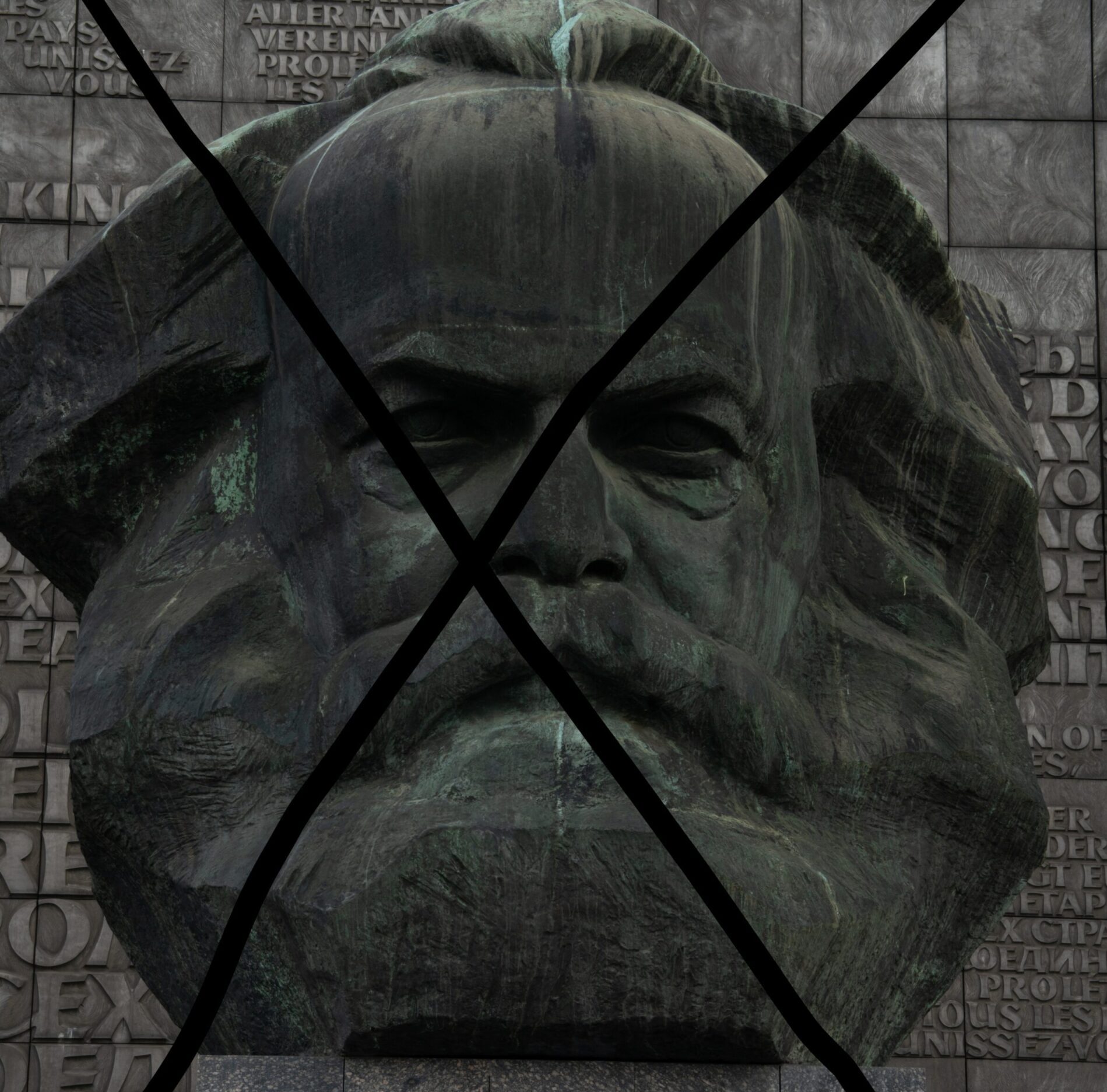 Image of Karl Marx with an overlap "X." Photo: The Philosophical Salon.