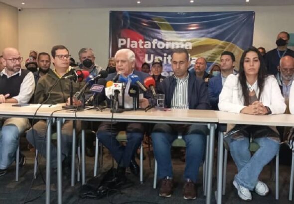 Omar Barboza with opposition politicians, announcing presidential primaries for 2023, in advance of the 2024 Venezuelan presidential elections. Photo: RedRadioVE.