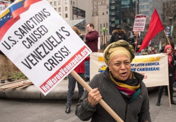 Protest demanding an end to sanctions on Venezuela. Photo: Global Risk Insights.