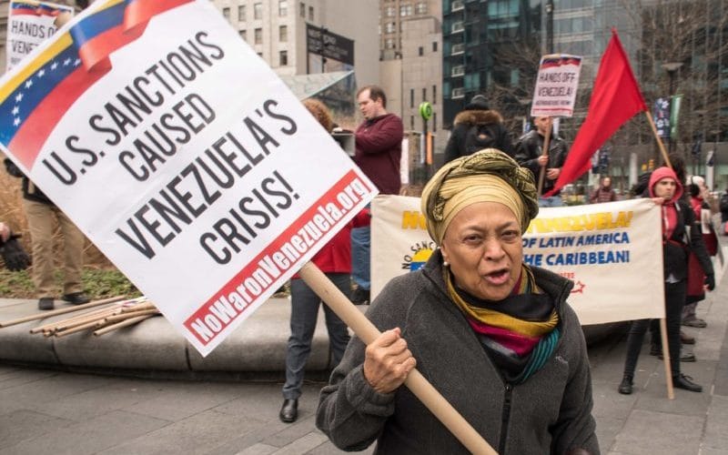 Protest demanding an end to sanctions on Venezuela. Photo: Global Risk Insights.