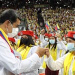 Venezuelan President Nicolás Maduro greeting new healthcare graduates during a massive graduation ceremony, July 14, 2022. Photo: Presidential Press.