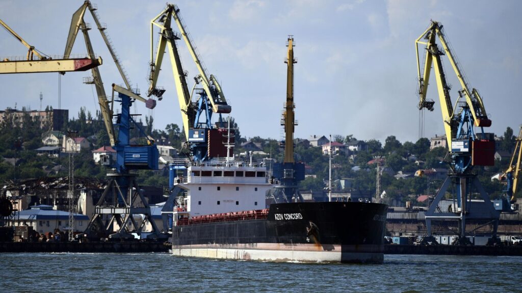 The Azov Concord cargo ship under the flag of Malta leaves the seaport of Mariupol, using the humanitarian corridor organized by the Russian military, in the Donetsk People's Republic. Photo: Sputnik / Pavel Lisitsyn