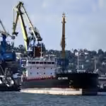 The Azov Concord cargo ship under the flag of Malta leaves the seaport of Mariupol, using the humanitarian corridor organized by the Russian military, in the Donetsk People's Republic. Photo: Sputnik / Pavel Lisitsyn