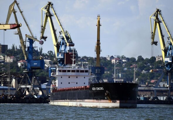 The Azov Concord cargo ship under the flag of Malta leaves the seaport of Mariupol, using the humanitarian corridor organized by the Russian military, in the Donetsk People's Republic. Photo: Sputnik / Pavel Lisitsyn