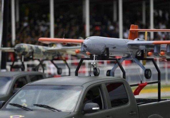 A ANSU-100 Venezuelan drone made with Iranian technology during a military parade in Caracas, July 5, 2022. Photo: HispanTV.