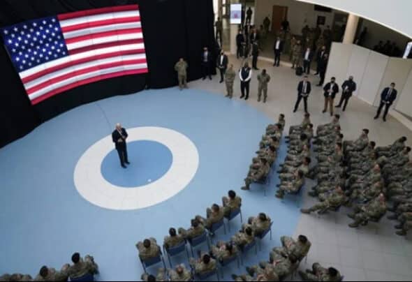 Joe Biden Speaking to members of the 8th Airborne Division in Poland. Photo: AP
