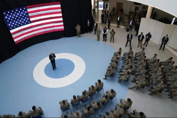Joe Biden Speaking to members of the 8th Airborne Division in Poland. Photo: AP