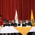 CONAIE's Leonidas Iza talking during the signing of the agreement in Quito, June 30, 2022. Photo: EFE.