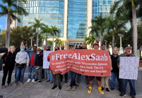 A demonstration in Miami demanding freedom for Venezuelan diplomat Alex Saab, kidnapped by US authorities. Photo: Twitter/@RoiLopezRivas
