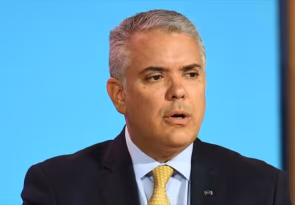 Colombian President Iván Duque speaks on the sidelines of the 9th Summit of the Americas, held in Los Angeles, on June 8, 2022. Photo: AFP.