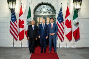Mexican President Andres Manuel Lopez Obrador, US President Joe Biden and Canadian Prime Minister Justin Trudeau at the White House. File photo.