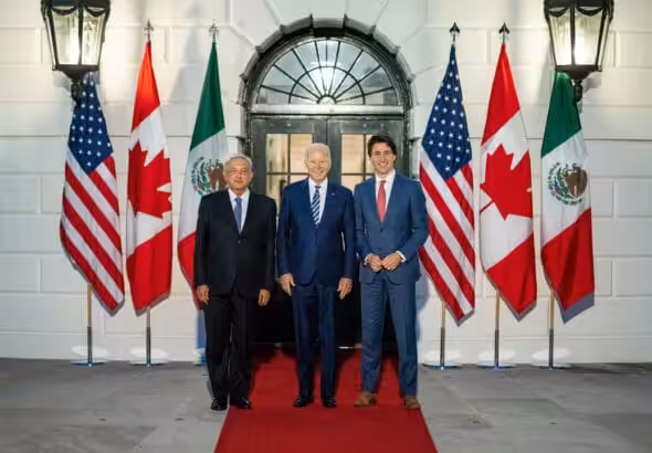 Mexican President Andres Manuel Lopez Obrador, US President Joe Biden and Canadian Prime Minister Justin Trudeau at the White House. File photo.