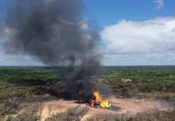 Pipeline explosion in the east of Venezuela seen from the air, an act of sabotage according to Minister for Oil Tareck El Aissami. Photo: Twitter/@TareckPSUV.