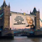 Banner drop in support of Julian Assange from London's Tower Bridge. Photo: Facebook/Wikileaks Art Force.
