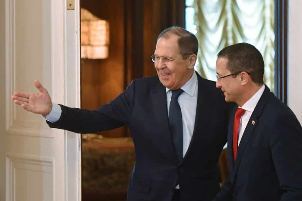 Russian Foreign Minister Sergey Lavrov (left) and Venezuelan Foreign Minister Carlos FarĂa (right) during the latter's visit to Moscow in July 2022. Photo: Mikhail Voskresensky/RIA Novosti.
